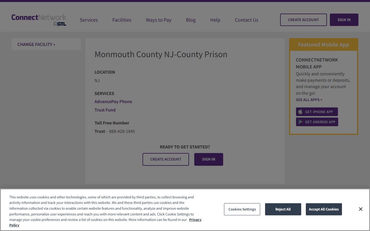 Monmouth County Correctional Institution phone video and trust fund services