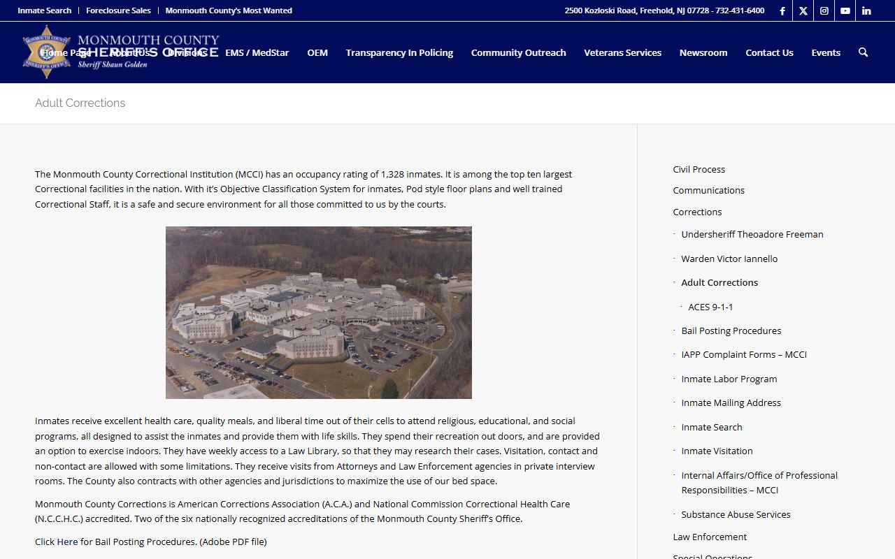 Monmouth County Correctional Institution inmate population capacity page