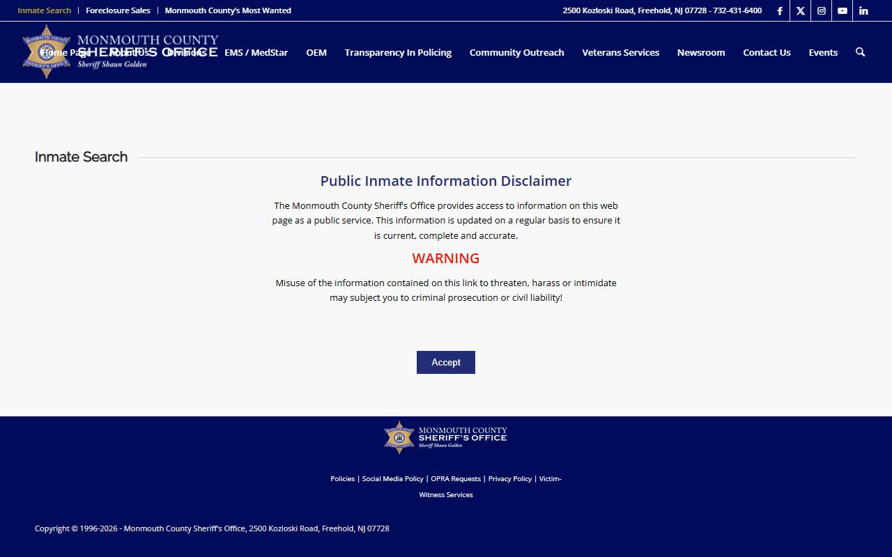 Monmouth County inmate search roster fields